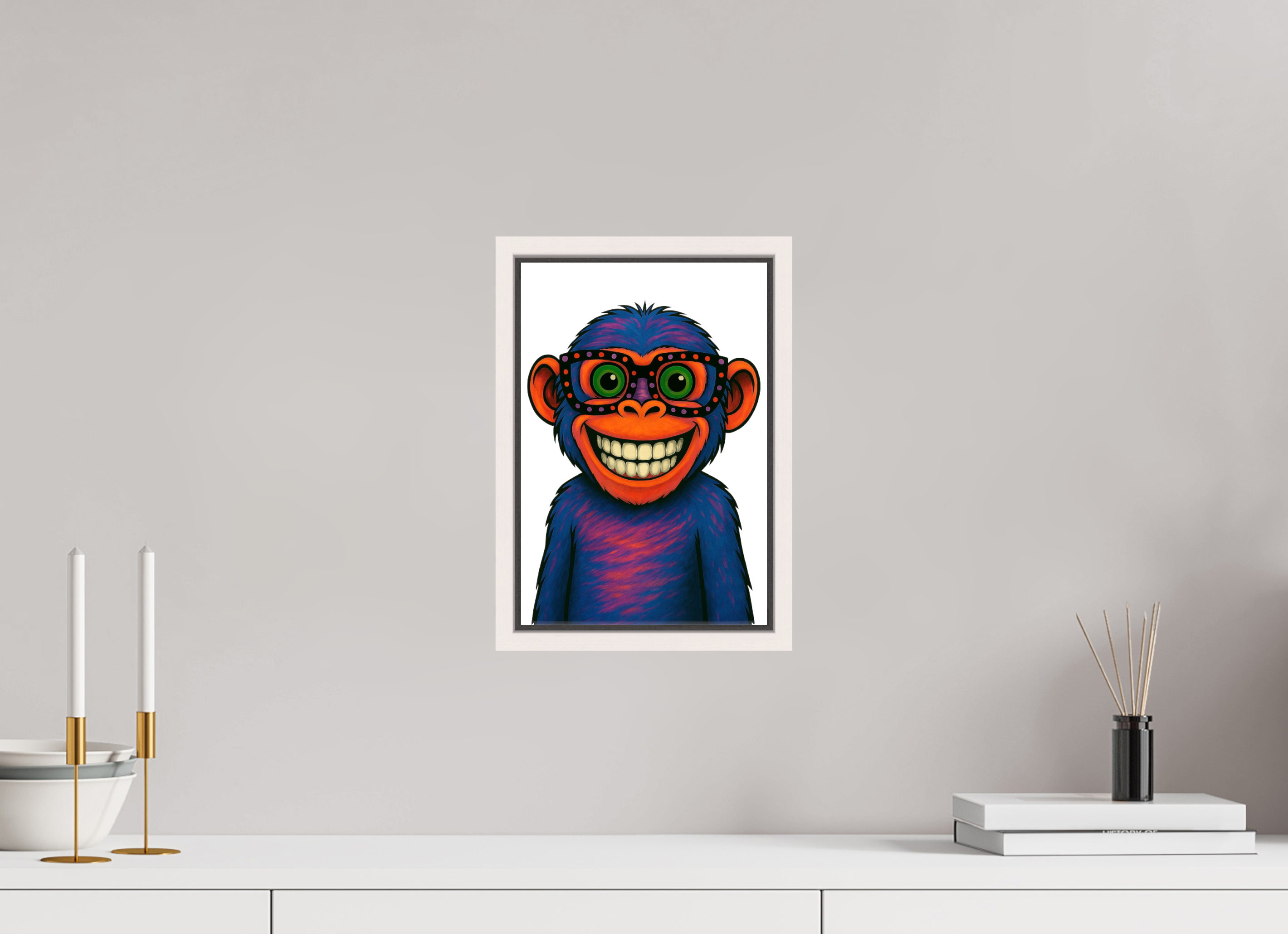 20 x 30 cm, Leinwand glänzend - Rahmen weiß 15mm 06-Affe