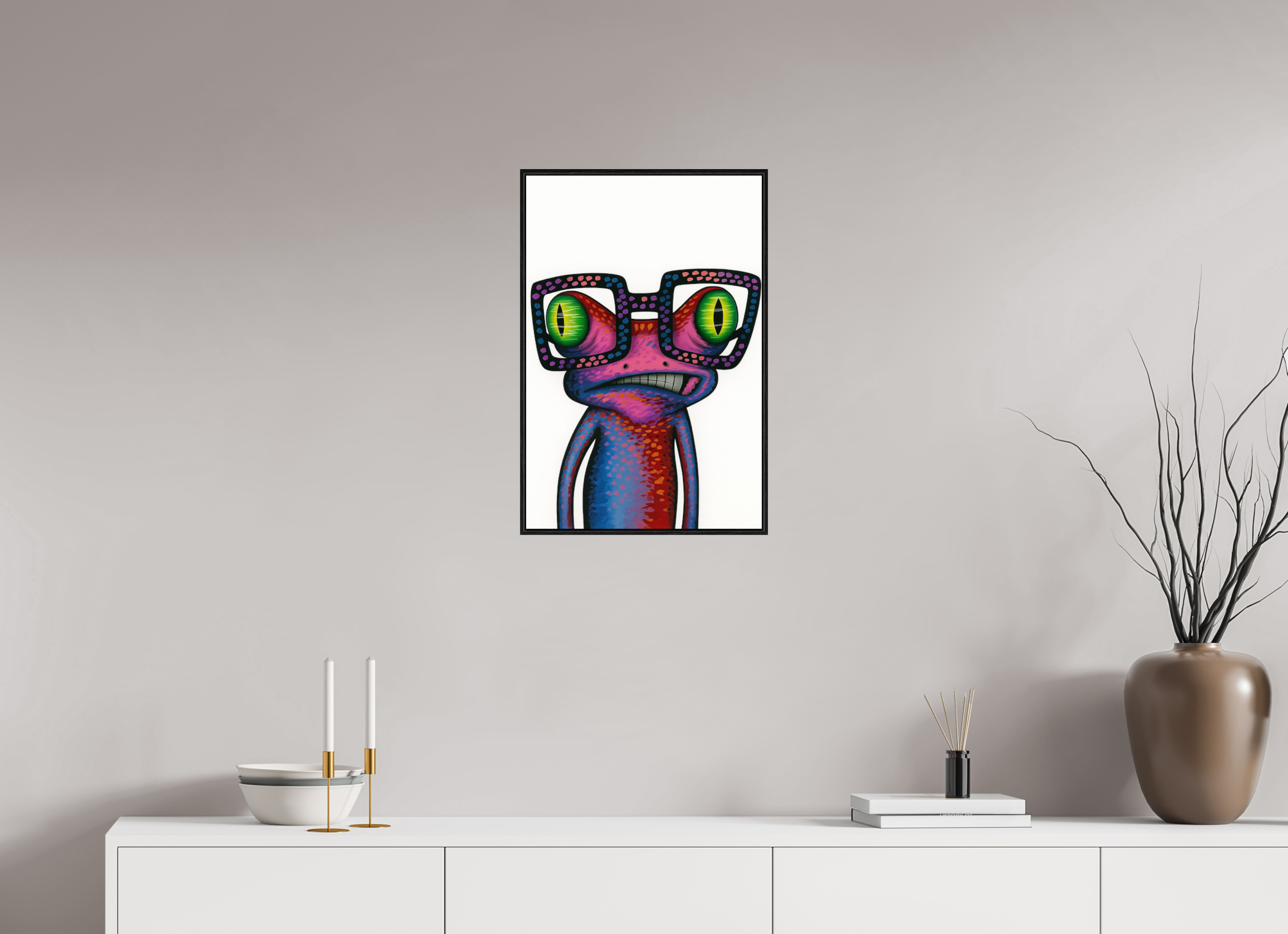 40 x 60 cm, Rahmen schwarz 6mm Frosch