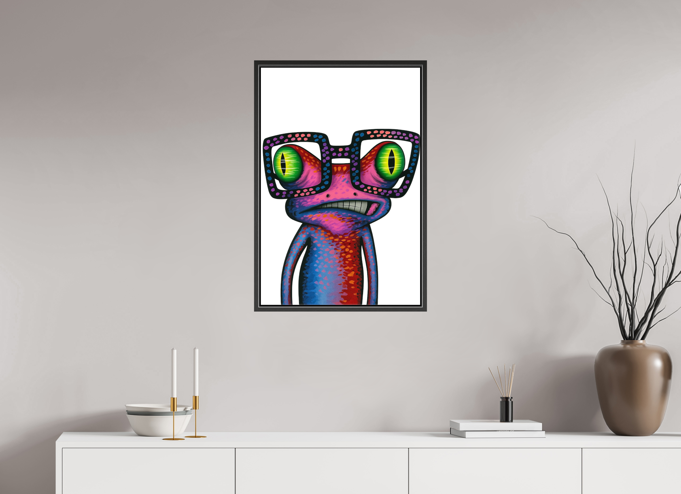 50 x 75 cm, Leinwand glänzend - Rahmen schwarz 15mm 02-Frosch