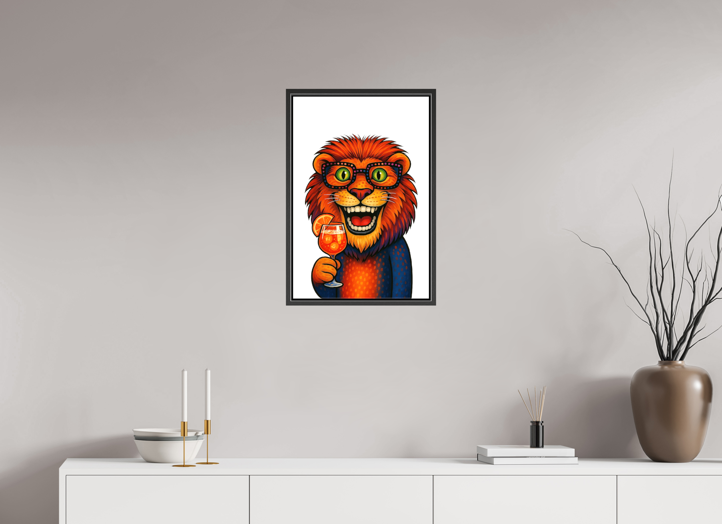 40 x 60 cm, Leinwand glänzend - Rahmen schwarz 15mm 05-Löwe