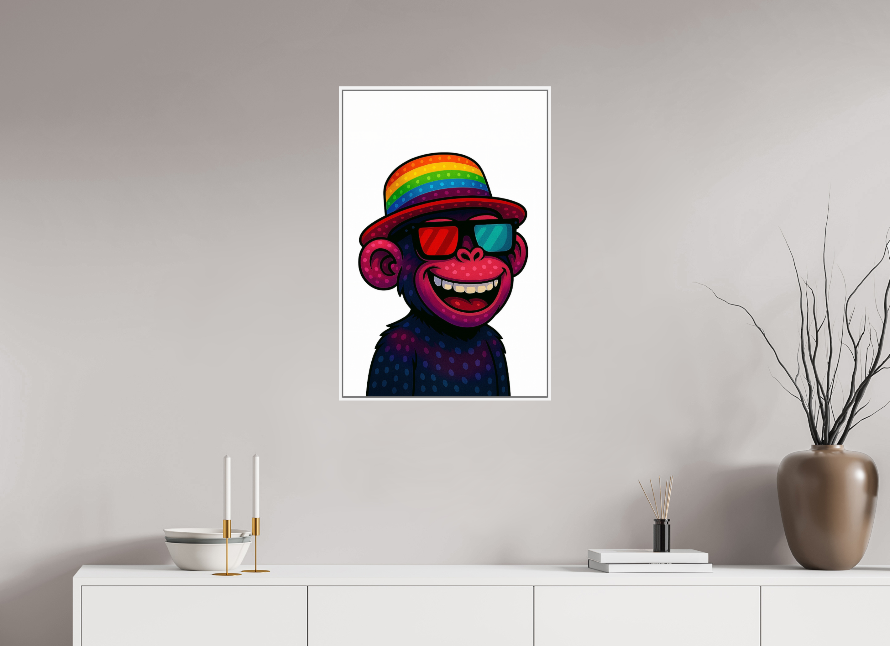 50 x 75 cm, Rahmen weiß 6mm 10-Affe