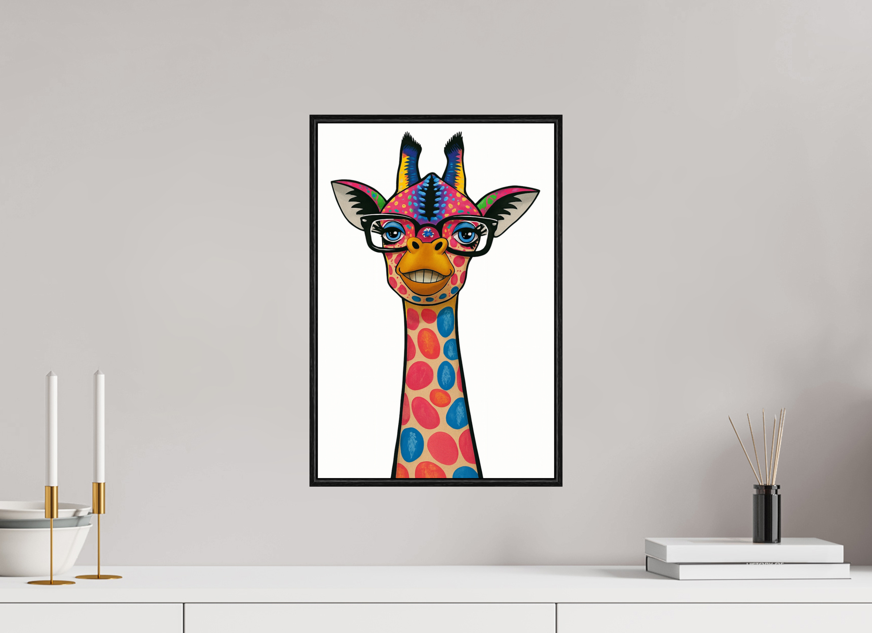 30 x 45 cm, Rahmen schwarz 6mm 11-Giraffe