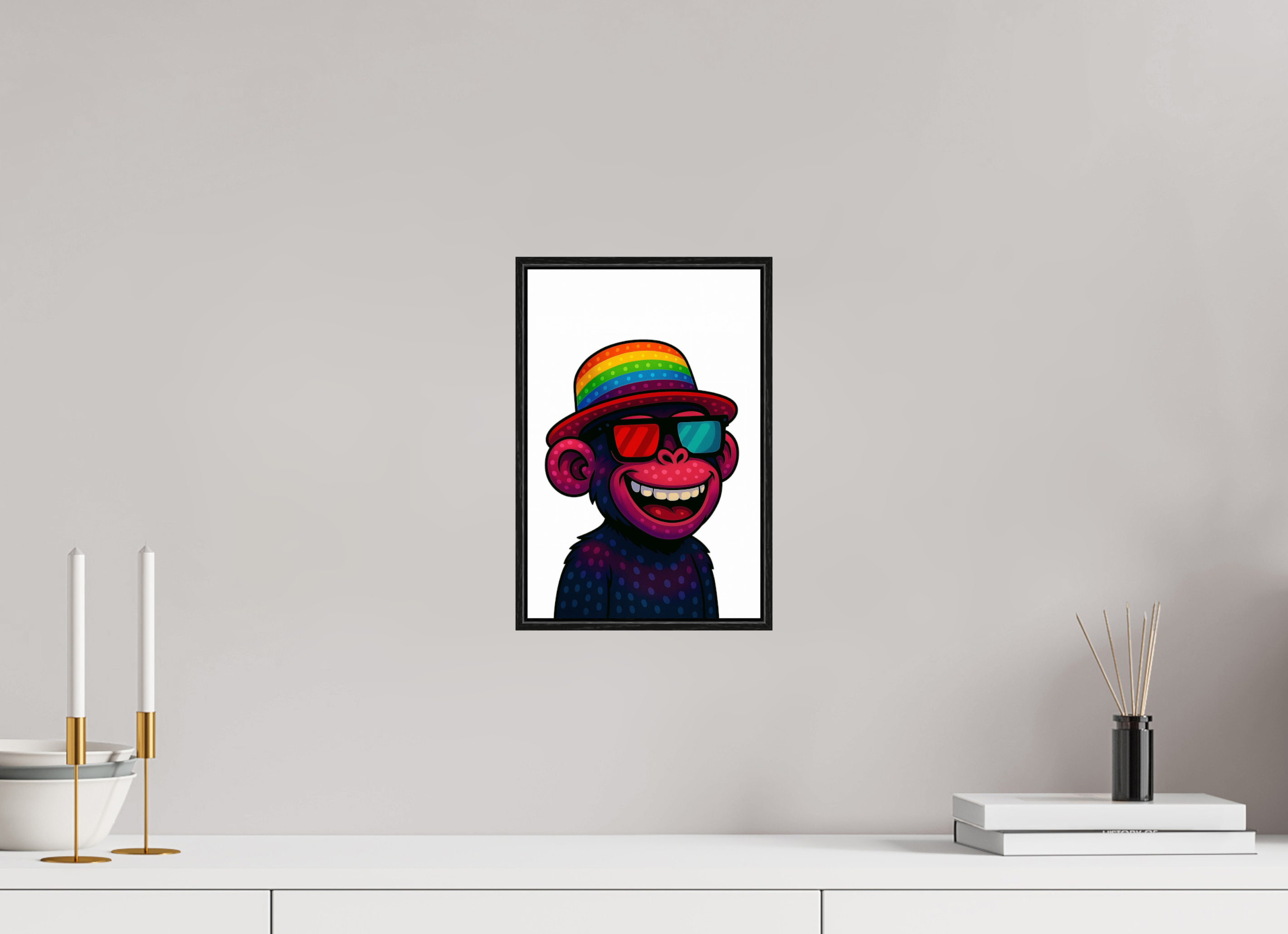 20 x 30 cm, Rahmen schwarz 6mm 10-Affe