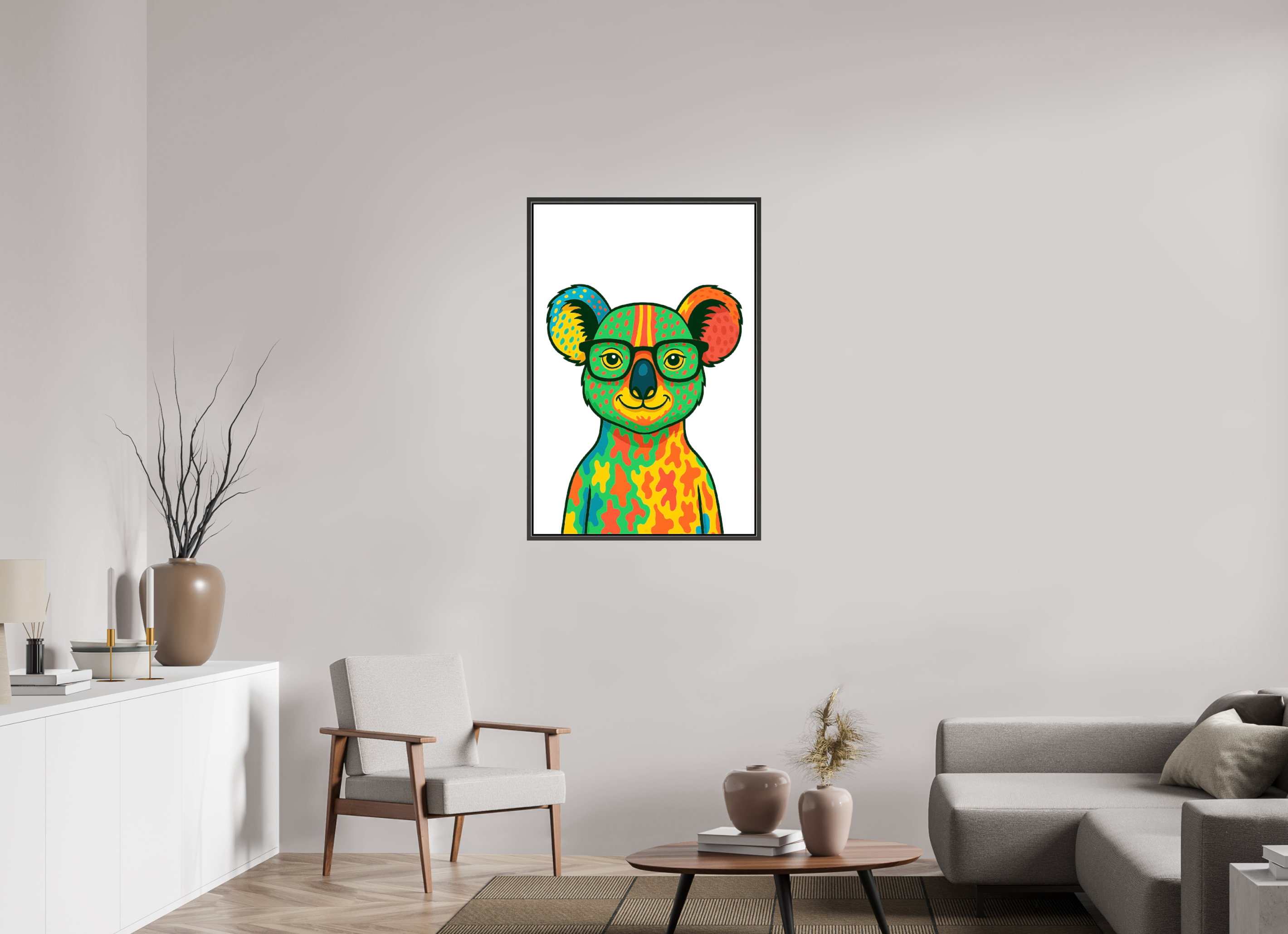 70 x 105 cm, Leinwand glänzend - Rahmen schwarz 15mm 07-Koala