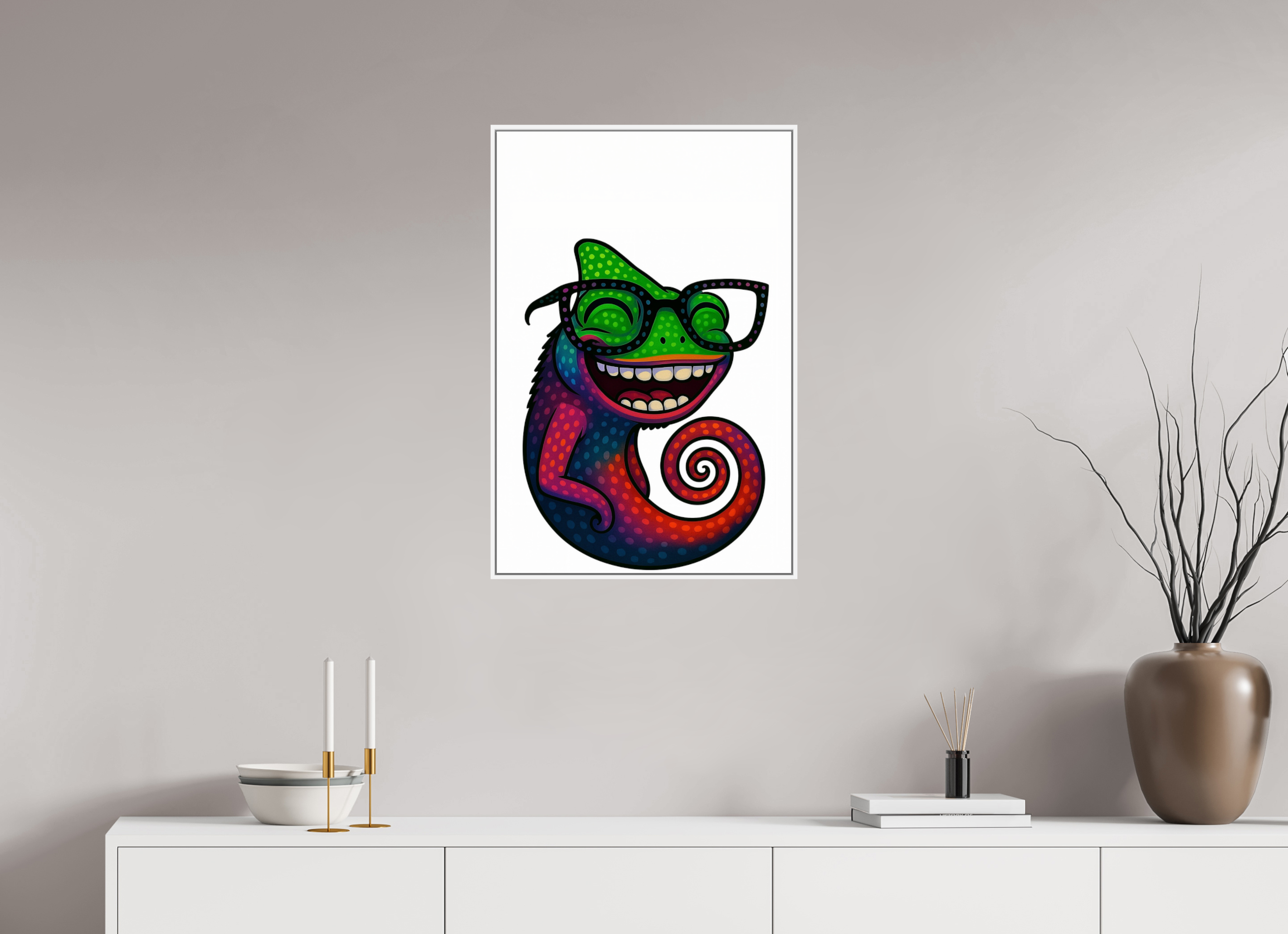 50 x 75 cm, Acrylglas - Rahmen weiß 6mm 14-Chamäleon