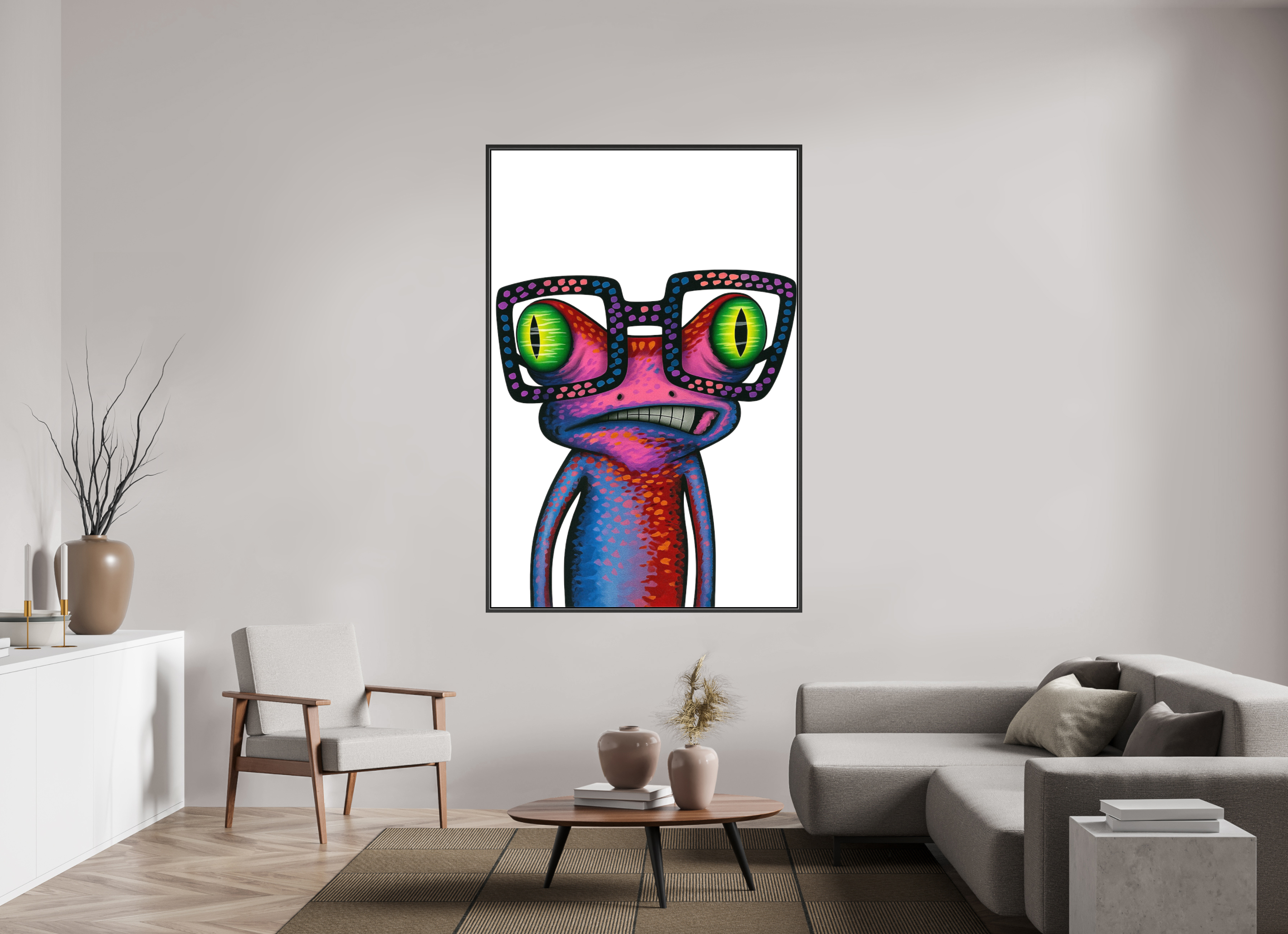 120 x 180 cm, Leinwand glänzend - Rahmen schwarz 15mm 02-Frosch