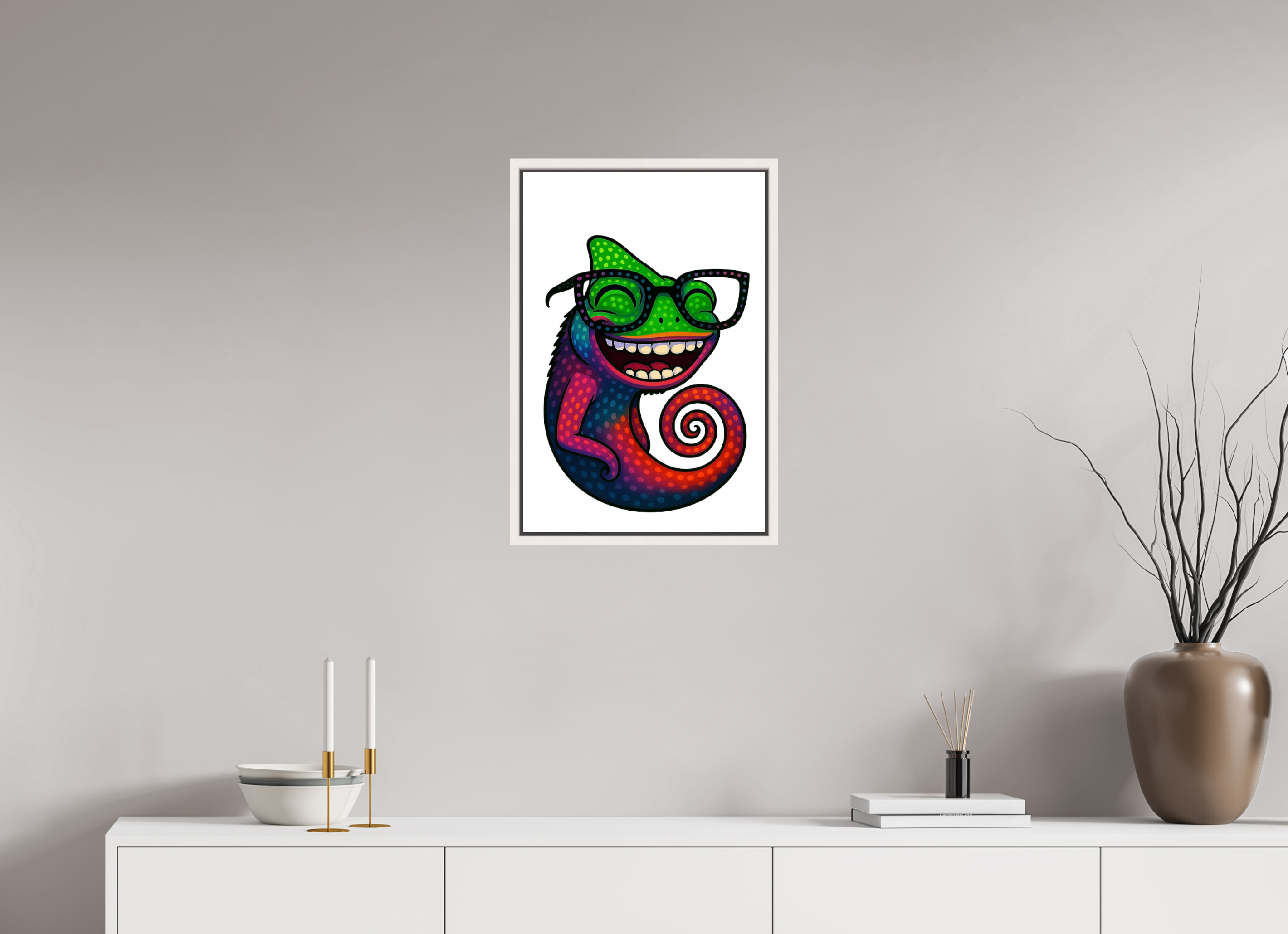 40 x 60 cm, Leinwand glänzend - Rahmen weiß 15mm 14-Chamäleon