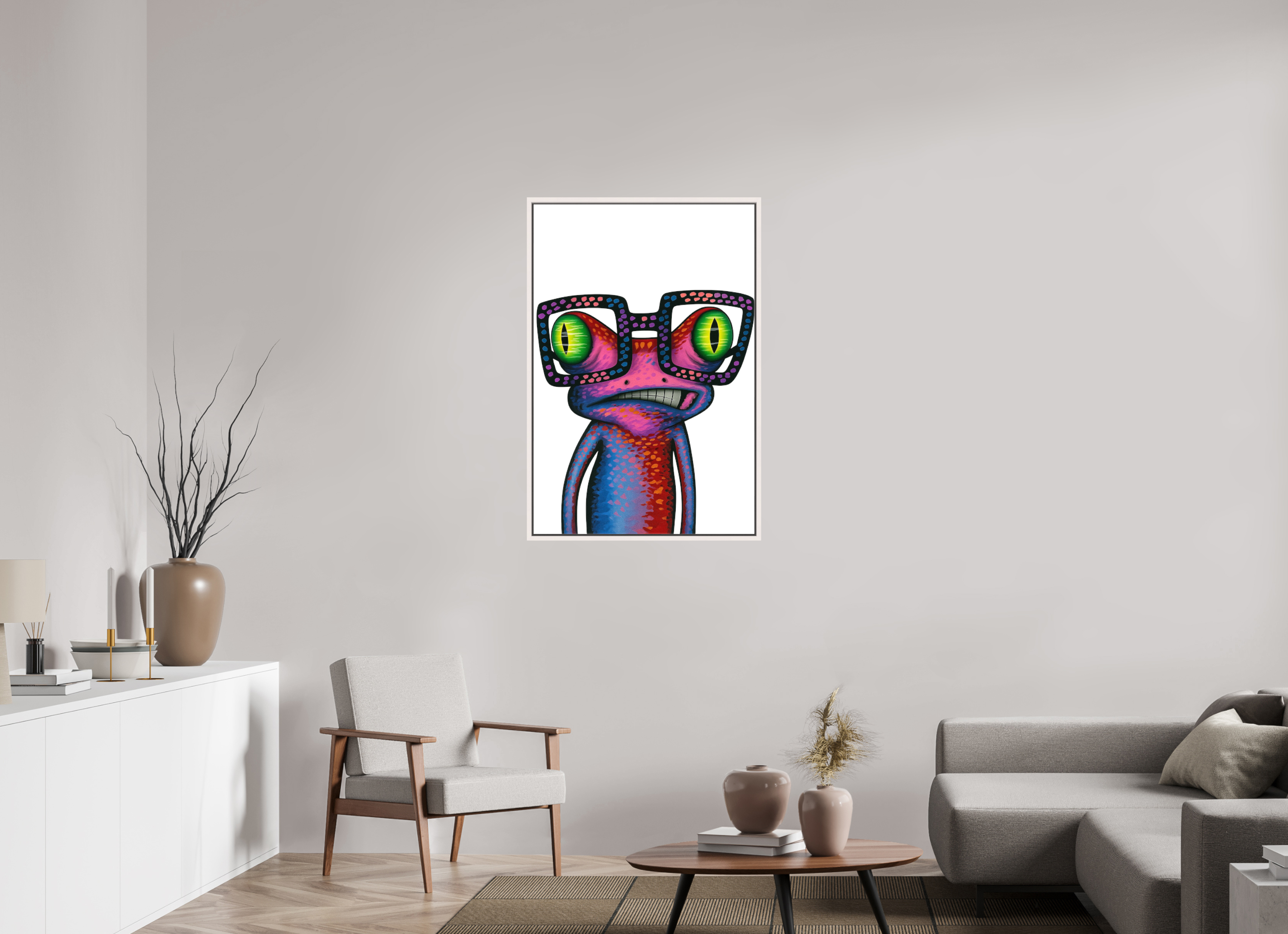 70 x 105 cm, Leinwand glänzend - Rahmen weiß 15mm 02-Frosch