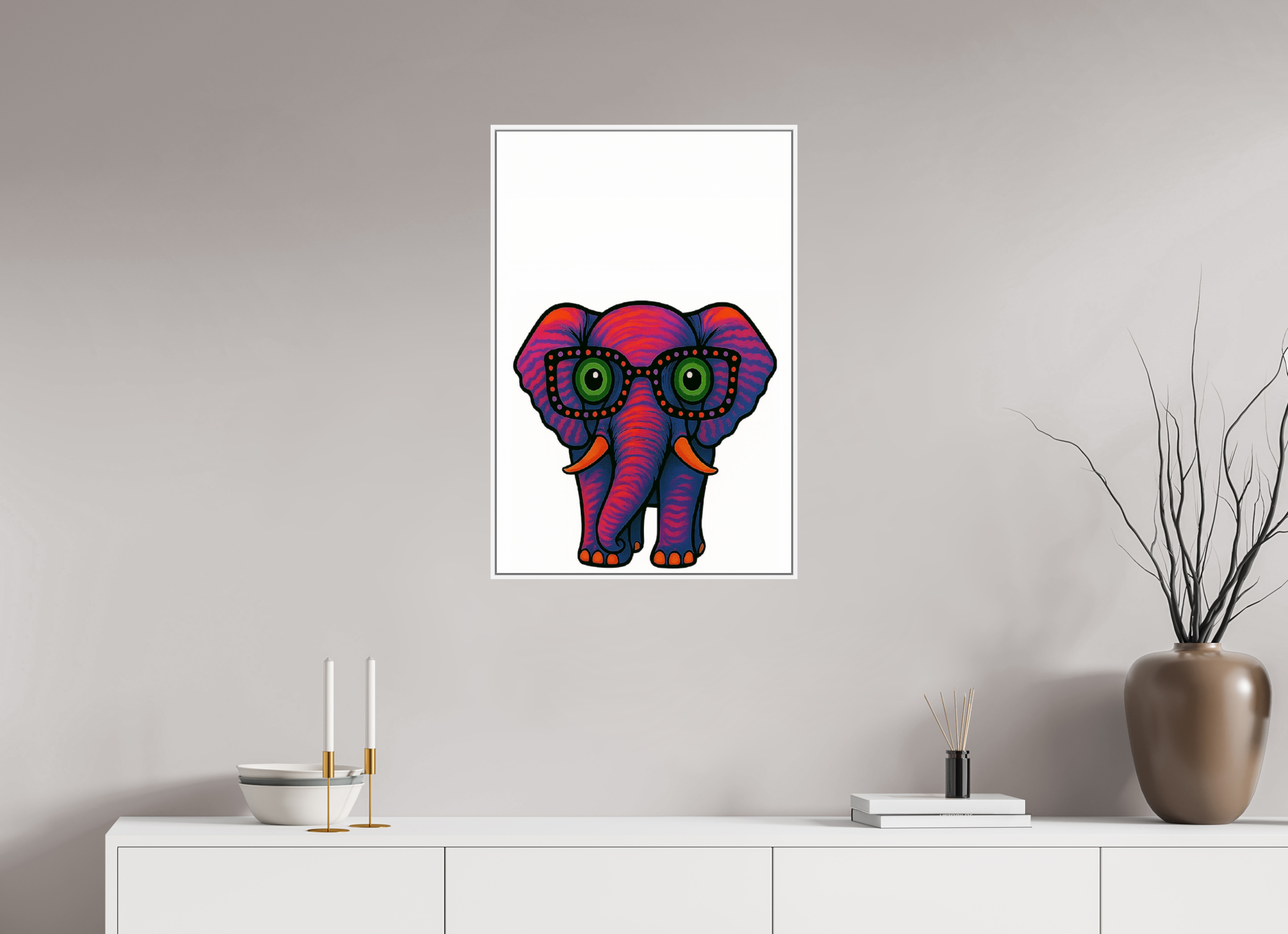 50 x 75 cm, Acrylglas - Rahmen weiß 6mm 15-Elefant