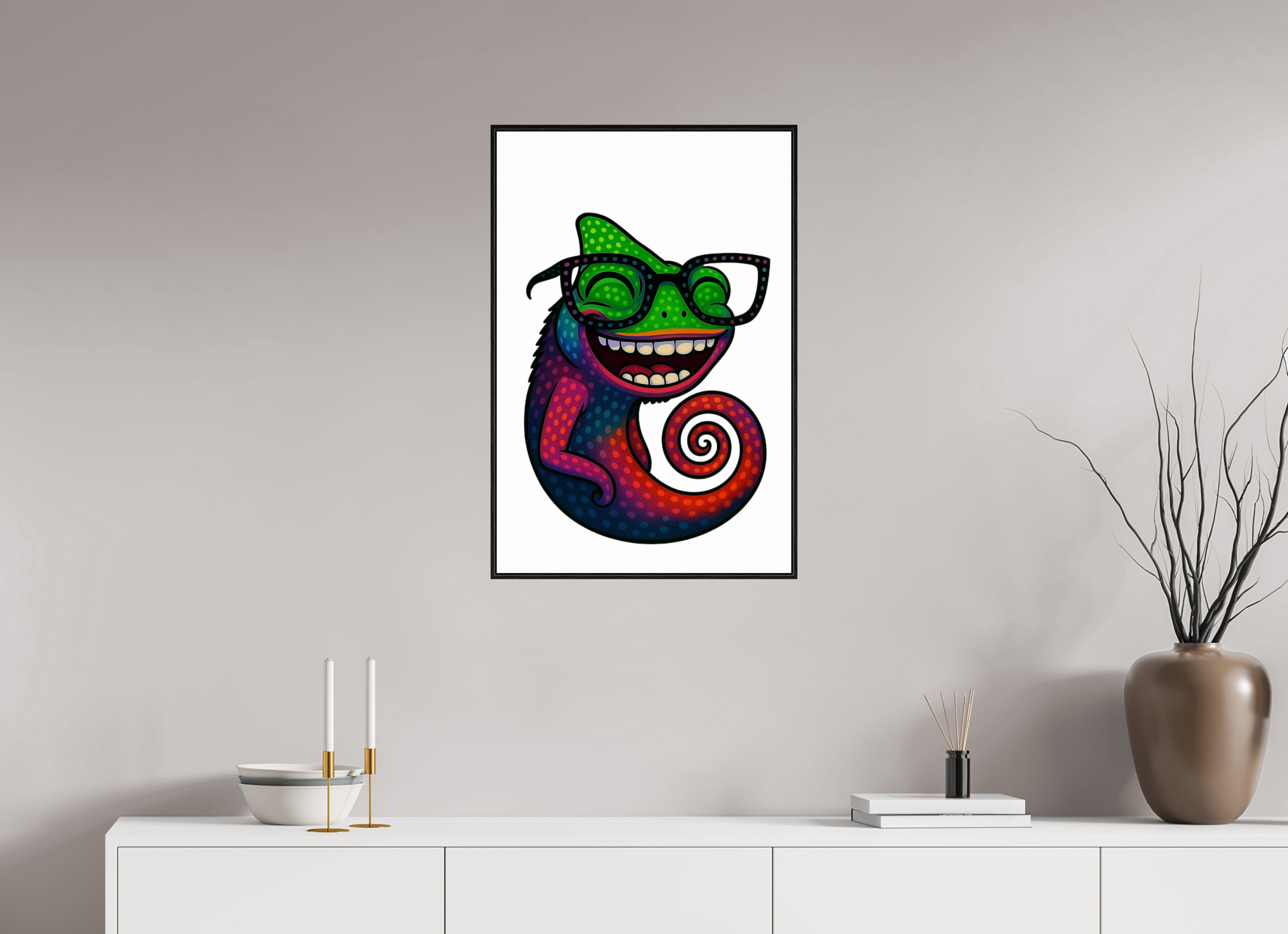 50 x 75 cm, Rahmen schwarz 6mm 11-Chamäleon