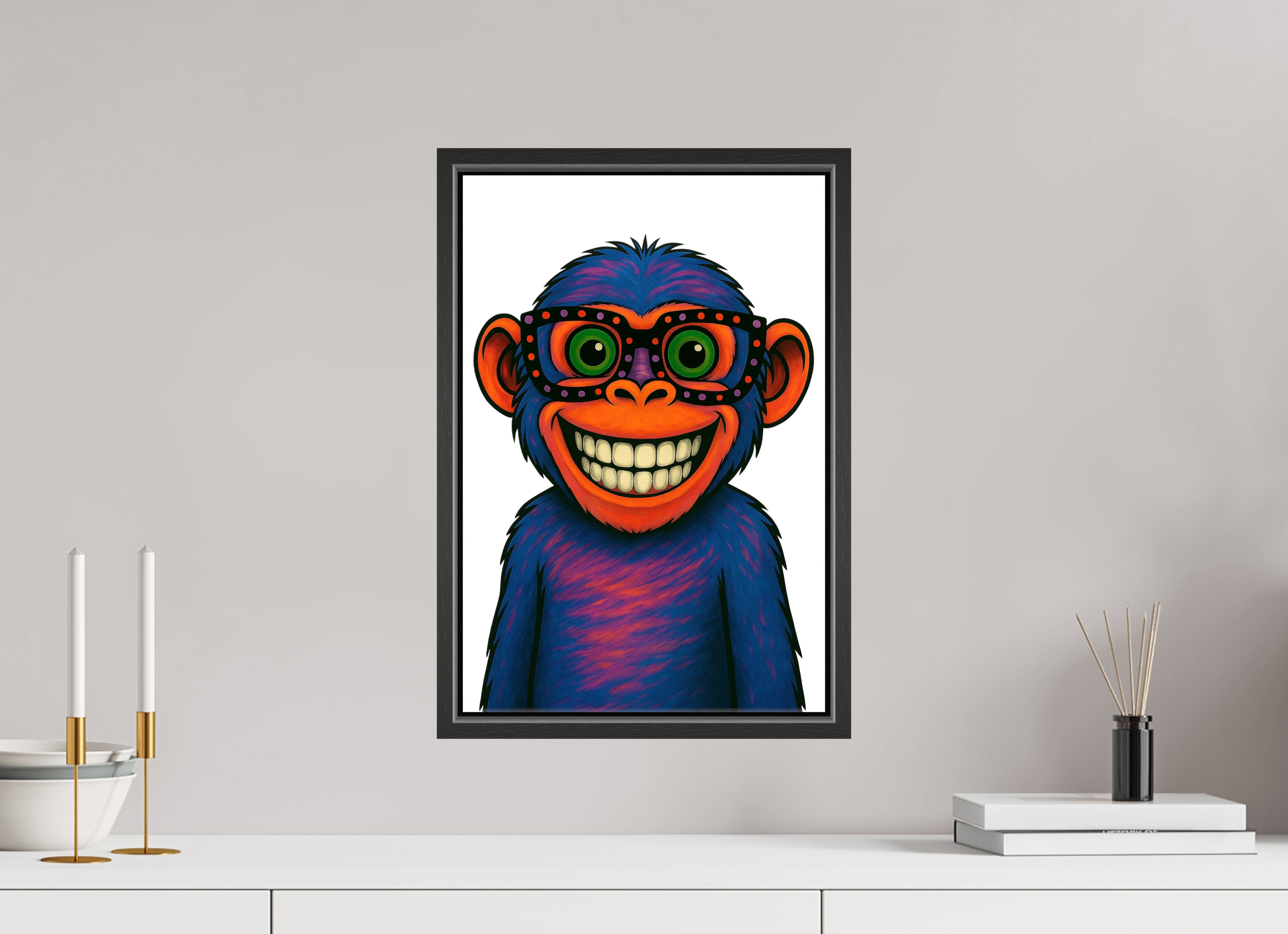 30 x 45 cm, Leinwand glänzend - Rahmen schwarz 15mm 06-Affe