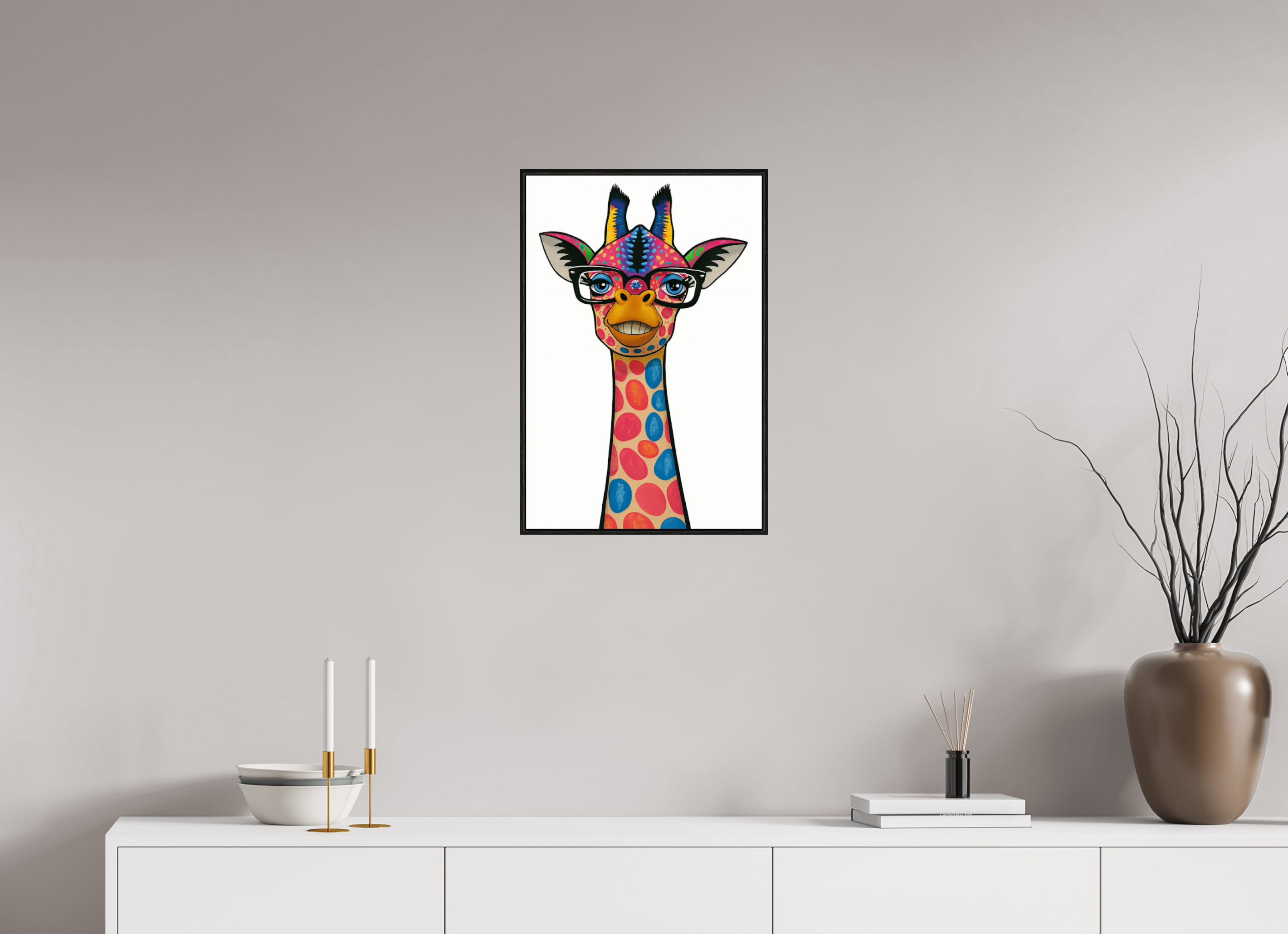40 x 60 cm, Rahmen schwarz 6mm 11-Giraffe