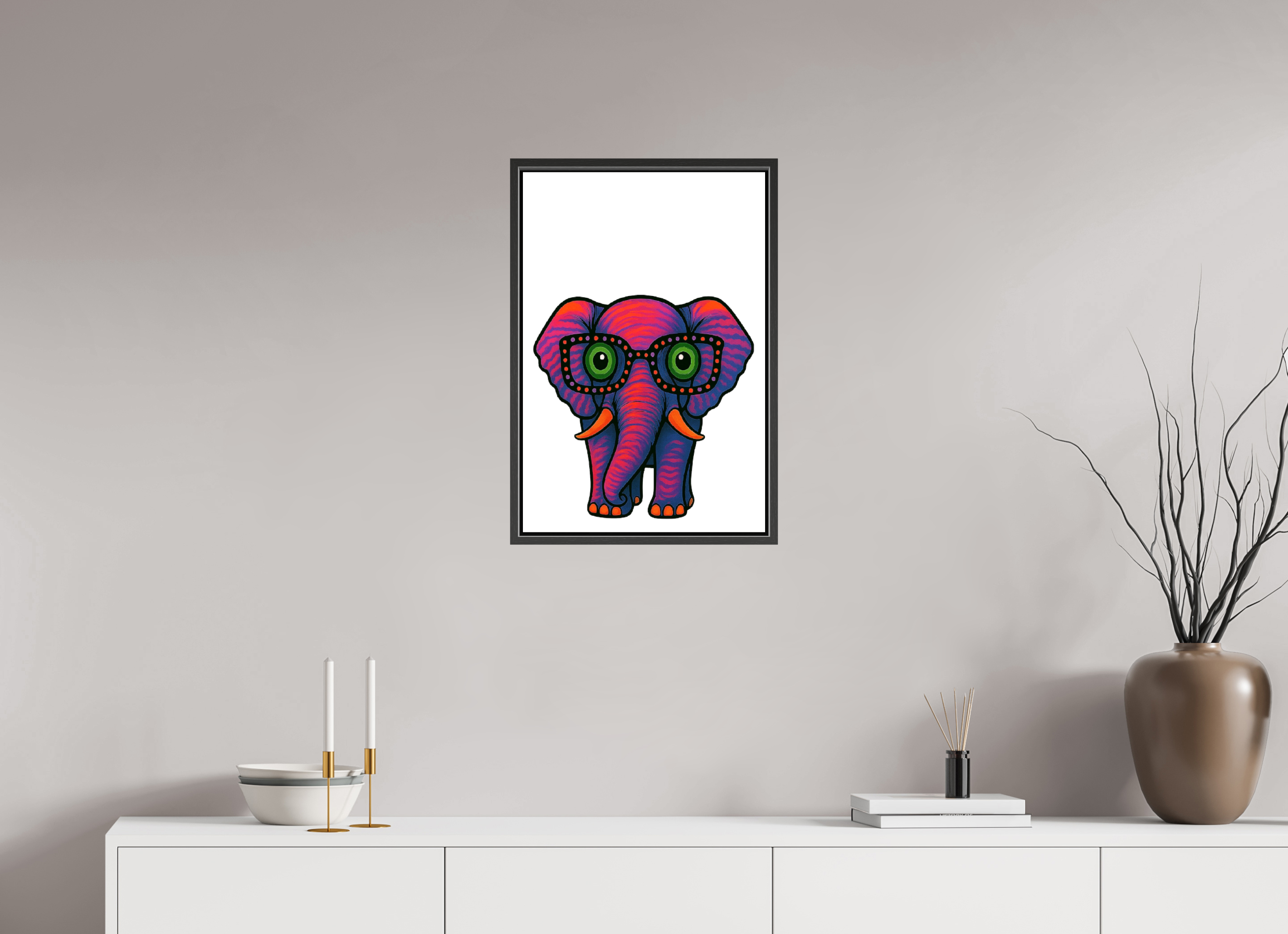 40 x 60 cm, Leinwand glänzend - Rahmen schwarz 15mm 15-Elefant