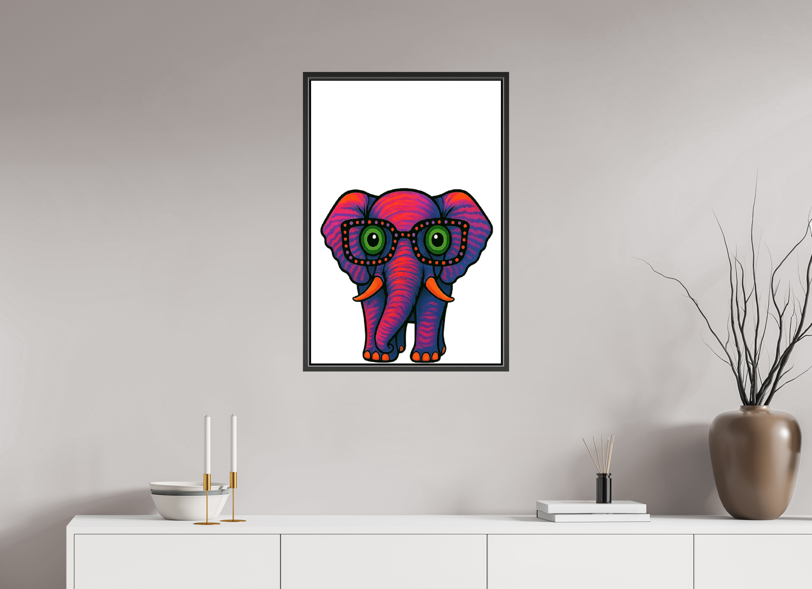 50 x 75 cm, Leinwand glänzend - Rahmen schwarz 15mm 15-Elefant