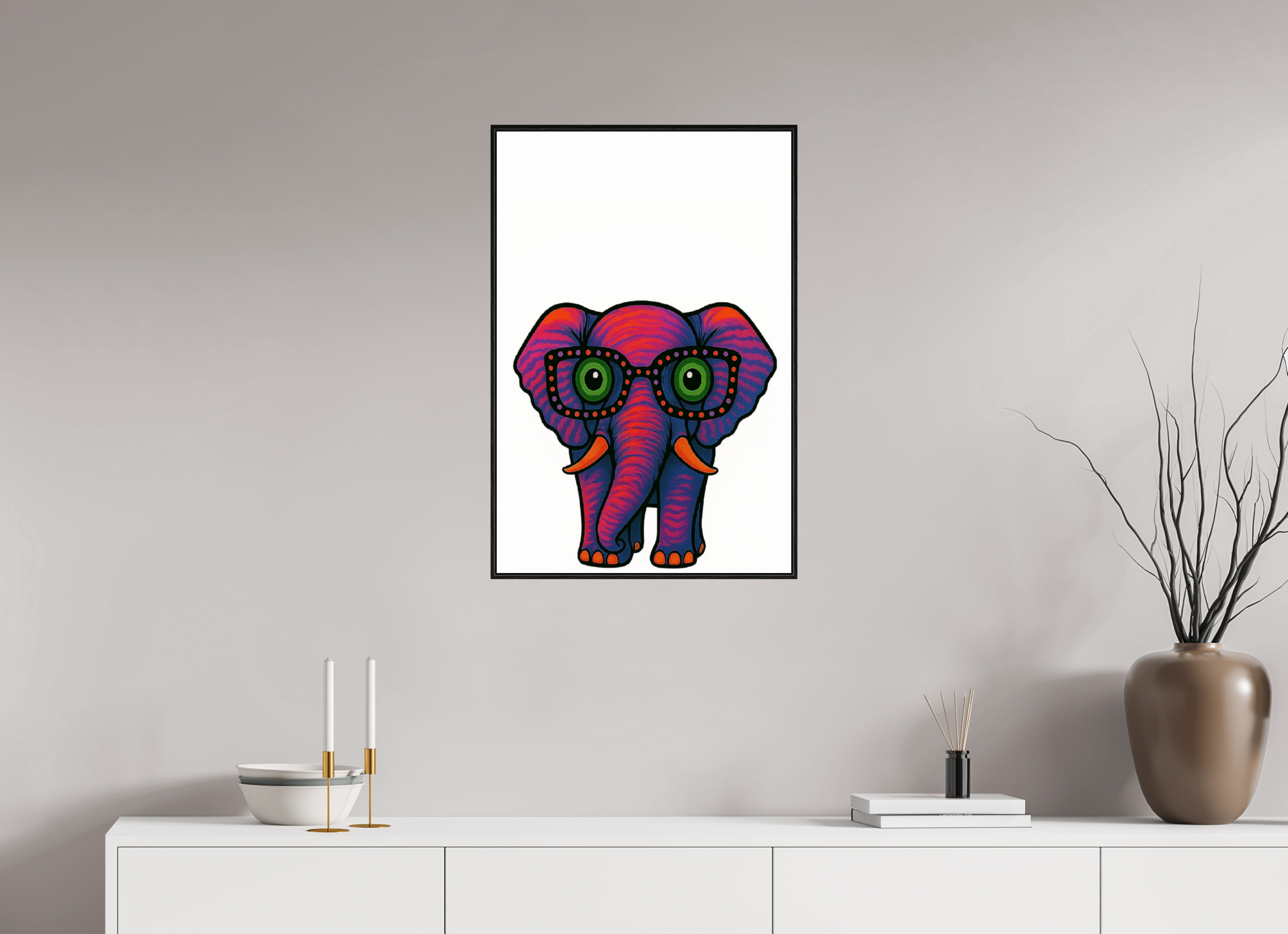 50 x 75 cm, Acrylglas - Rahmen schwarz 6mm 15-Elefant