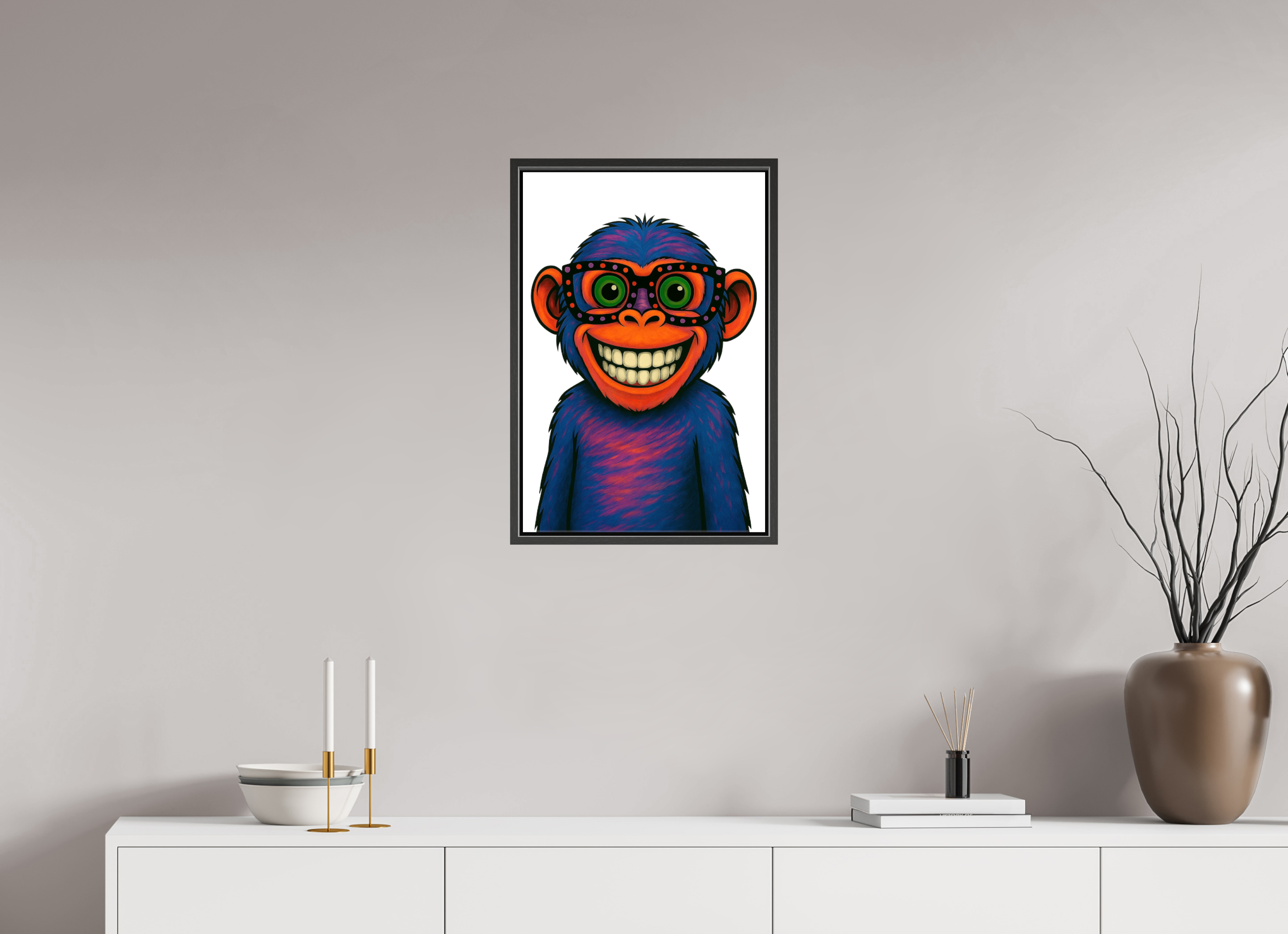 40 x 60 cm, Leinwand glänzend - Rahmen schwarz 15mm 06-Affe