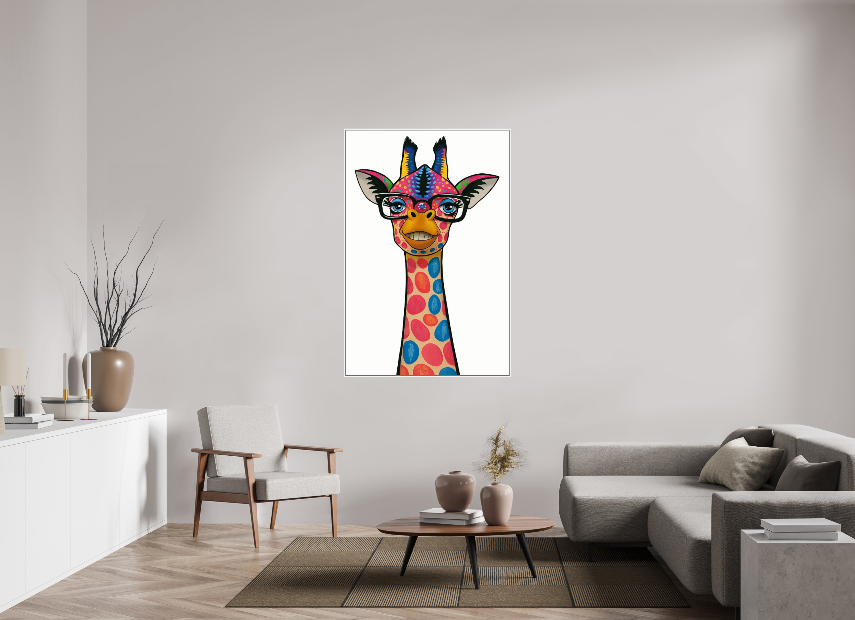 100 x 150 cm, Rahmen weiß 6mm 11-Giraffe